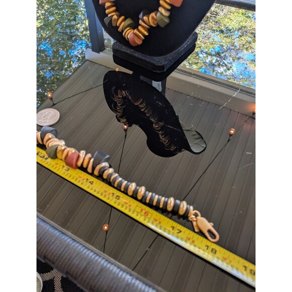 ZARA Layered Necklaces Pack Of 2 Beaded Wooden Blue Brown Gold Maximalist Retro - Picture 8 of 12